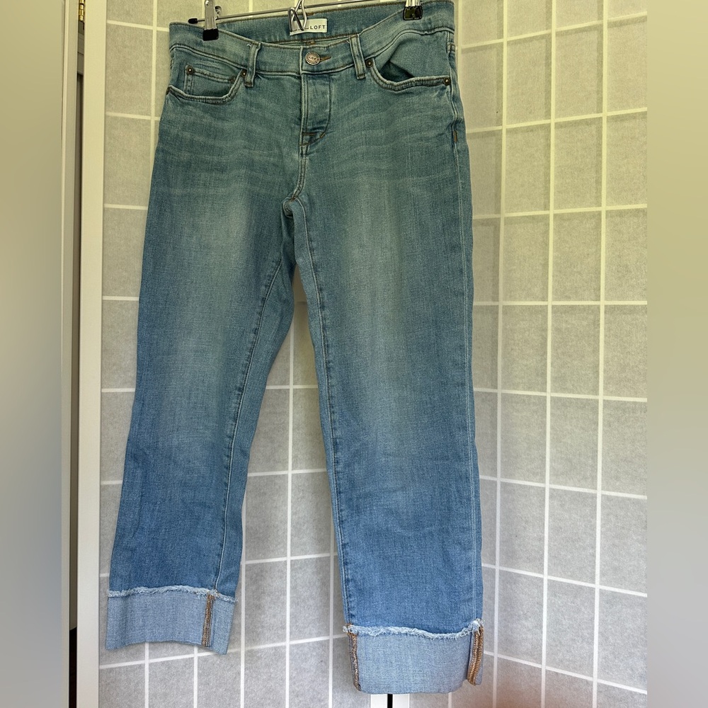 LOFT Medium Blue Cropped Ankle Jeans with Cuffed Hem